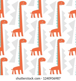 Dinosaurs Cute seamless pattern in cartoon style on abstract background. Vector illustration. For textile and fabric kids design