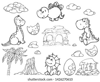 the dinosaurs are cute, vector outline contour
