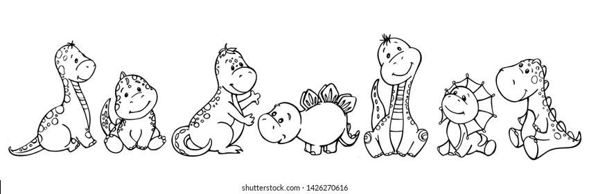 the dinosaurs are cute, vector outline contour 