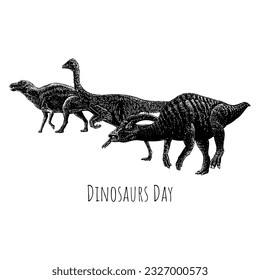Dinosaurios Vector de dibujo manual del día aislado en fondo blanco.