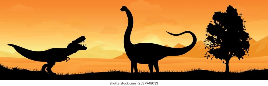 dinosaurs in the desert. Vector graphics. panorama