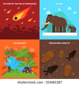 Dinosaurs design concept set with ice age animals flat icons isolated vector illustration