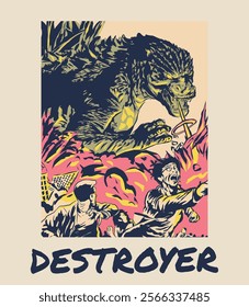 dinosaurs destroy city. art for shirt