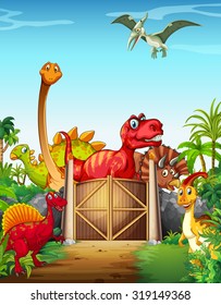 Dinosaurs in a dino park  illustration