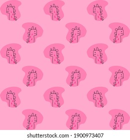Dinosaurs doodle repeated seamless pattern. Light pink background. Perfect for your book cover, drawing book cover, children poster, banner, etc.