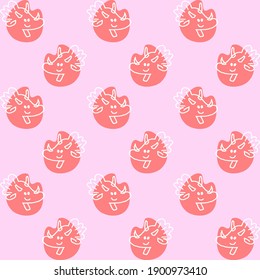 Dinosaurs doodle repeated seamless pattern. Light pink background. Perfect for your book cover, drawing book cover, children poster, banner, etc.