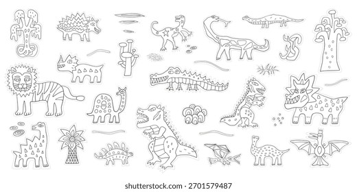 Dinosaurs doodle set hand drawn vector illustrations 