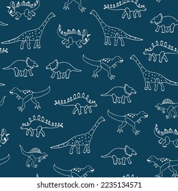 Dinosaurs doodle vector seamless pattern.