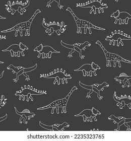 Dinosaurs doodle vector seamless pattern.