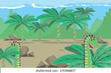 Dinosaurs eating palmtrees on Pre Historic Land