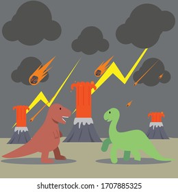 dinosaurs fighting before extinction Cute flat.