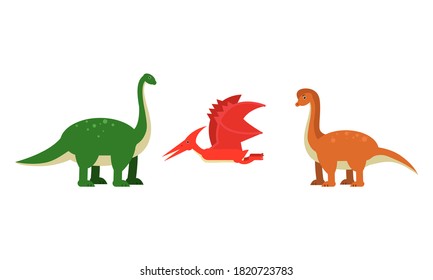 Dinosaurs Figures as Ancient Reptiles Isolated on White Background Vector Set