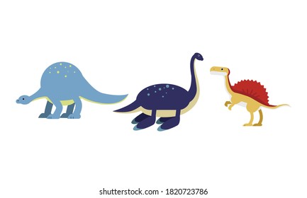 Dinosaurs Figures as Ancient Reptiles Isolated on White Background Vector Set