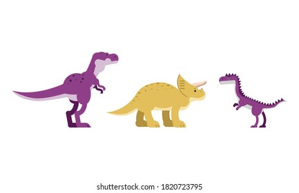 Dinosaurs Figures as Ancient Reptiles Isolated on White Background Vector Set
