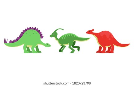 Dinosaurs Figures as Ancient Reptiles Isolated on White Background Vector Set