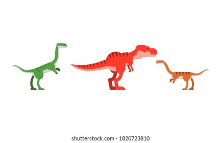 Dinosaurs Figures as Ancient Reptiles Isolated on White Background Vector Set