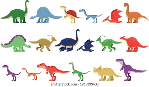 Dinosaurs Figures as Ancient Reptiles Isolated on White Background Vector Set