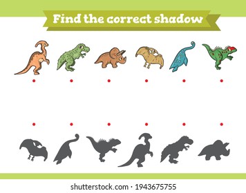 Dinosaurs Find Correct Shadow Educational Game Stock Vector (Royalty ...