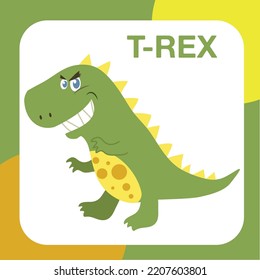 Dinosaurs flashcard for children. Cute flashcard for children. Ready to print. Printable game card. Educational card for preschool. Vector illustration.