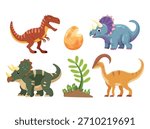 Dinosaurs. Flat vector clipart, illustration with isolated background.