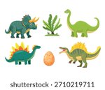 Dinosaurs. Flat vector clipart, illustration with isolated background.
