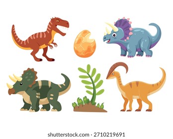Dinosaurs. Flat vector clipart, illustration with isolated background.