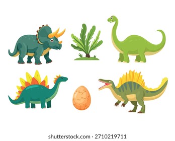 Dinosaurs. Flat vector clipart, illustration with isolated background.