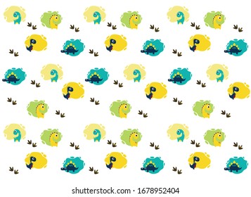 Dinosaurs. Flat vector pattern with cartoon dinosaurs on a white background.