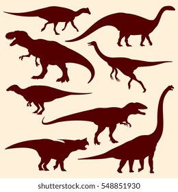 Dinosaurs, fossil reptiles vector silhouettes.