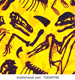 Dinosaurs Fossil Seamless Pattern. Vector Wallpaper