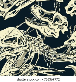 Dinosaurs Fossil Seamless Pattern. Vector Wallpaper