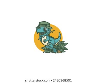 dinosaurs go fishing mascot illustration