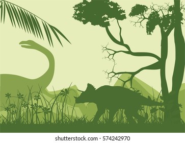 Dinosaurs green silhouettes, vector illustration