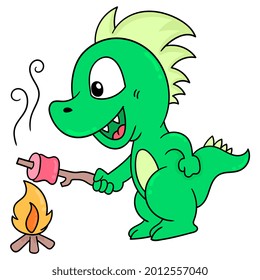 dinosaurios parrillando carne asada, ilustración vectorial art. doodle imagen kawaii.