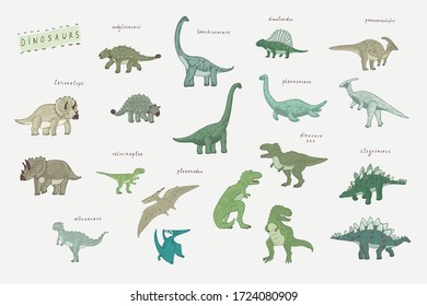 Dinosaurs hand drawn doodle vector illustrations set for kids