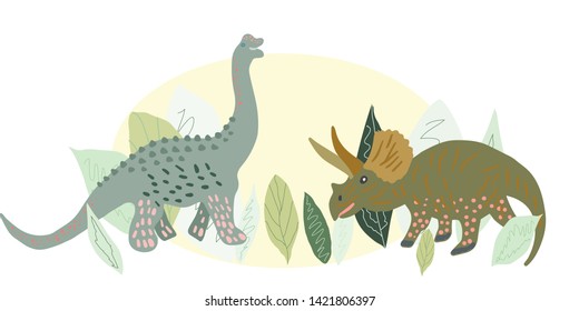 Dinosaurs hand drawn flat illustration. Cute isolated cartoon character illustration. Cartoon characters isolated design element. T-shirt, poster, vector, greeting card vector design. Vector