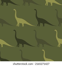 Dinosaurs. Hand-drawn seamless pattern with dinosaurs. For children's fabric, textiles, wallpaper for the nursery. Cute dinosaur design. The silhouette of a dinosaur.