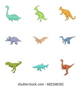 Dinosaurs icons set. Cartoon set of 9 dinosaurs vector icons for web isolated on white background