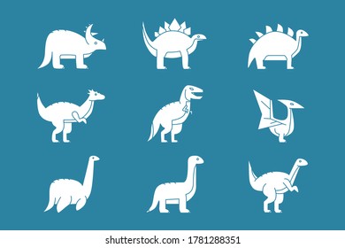 Dinosaurs Icons set - Vector silhouettes of triceratops, stegosaurus, tyrannosaurus and other animals of the Jurassic period for the site or interface