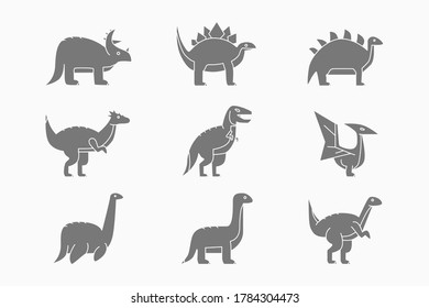 Dinosaurs Icons set - Vector silhouettes of triceratops, stegosaurus, tyrannosaurus and other animals of the Jurassic period for the site or interface
