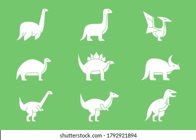 Dinosaurs Icons set - Vector silhouettes of triceratops, stegosaurus, tyrannosaurus and other animals of the Jurassic period for the site or interface