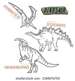 Dinosaurs illustration Cartoon line art Collection set 