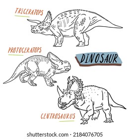 Dinosaurs illustration Cartoon line art Collection set 
