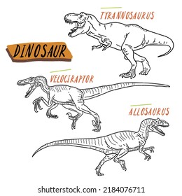 Dinosaurs illustration Cartoon line art Collection set 