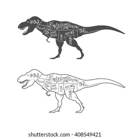 Dinosaurs illustration with cut scheme on white background. Vector illustration