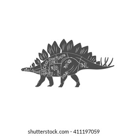 Dinosaurs illustration with cut scheme on white background. Vector illustration