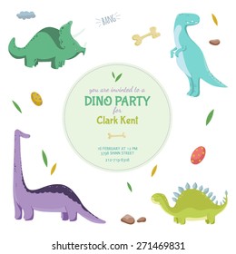 Dinosaurs. Invitation card, poster. Vector illustration.