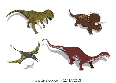 Dinosaurs in isometric style. Isolated image of jurassic monster. Cartoon dino 3d icon. Vector illustration