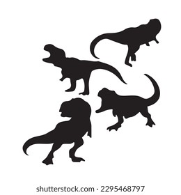 Dinosaurs and Jurassic dino monsters icons. Vector silhouette of triceratops or T-rex, brontosaurus or pterodactyl and stegosaurus, pteranodon or ceratosaurus and parasaurolophus reptile