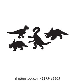 Dinosaurs and Jurassic dino monsters icons. Vector silhouette of triceratops or T-rex, brontosaurus or pterodactyl and stegosaurus, pteranodon or ceratosaurus and parasaurolophus reptile